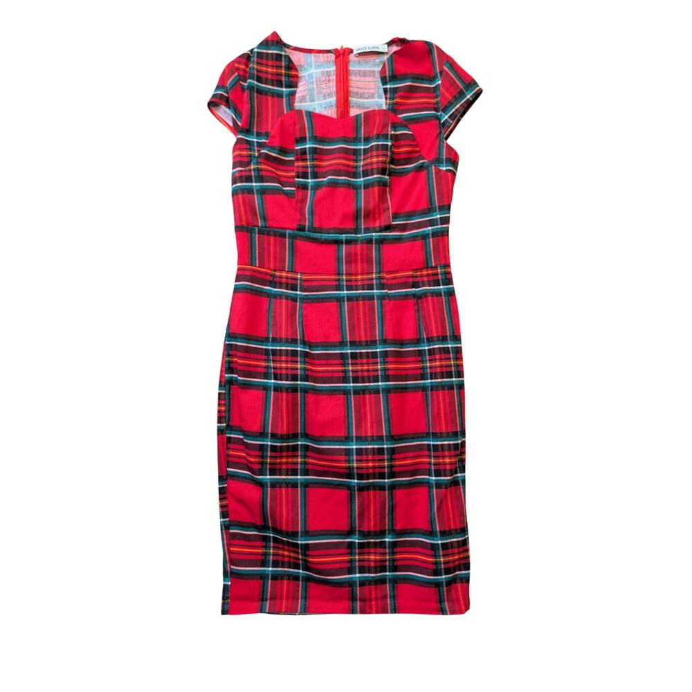 Grace Karin Women's Dress Tartan Plaid Cap Sleeve Retro Wiggle Pencil Red Size M